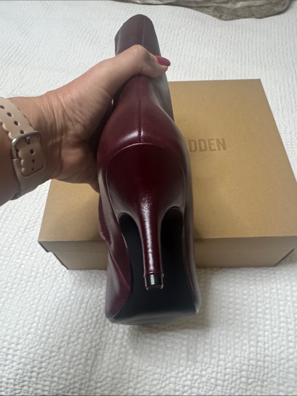 Steve Madden Burgundy Pointed Toe Mid-Calf Leather Boots - Picture 3 of 6